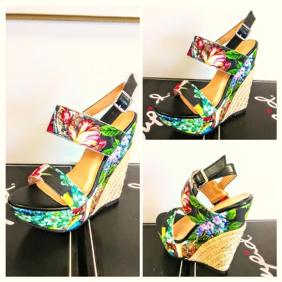Chase + Chloe Shoes - NWE! Black Colorful Wedge Heel!